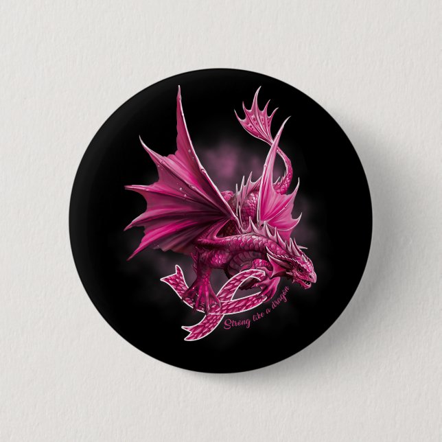 Drache mit Ribbon-Brustkrebs-Bewusstsein Button (Vorderseite)