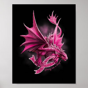 Drache mit Ribbon-Brustkrebs-Bewusstsein Poster