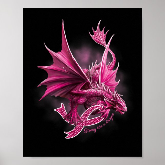Drache mit Ribbon-Brustkrebs-Bewusstsein Poster (Vorne)