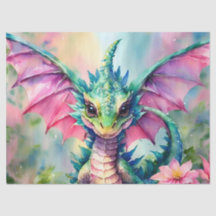 Drache mit rosa Flügel Wasserfarbe