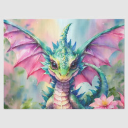 Drache mit rosa Flügel Wasserfarbe Seidenpapier