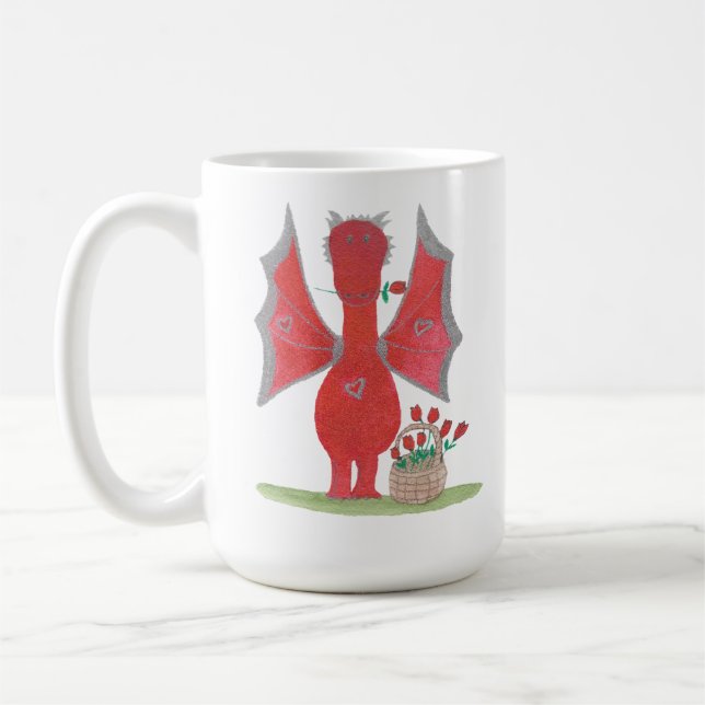 Drache mit roten Rosen Kaffeetasse (Links)