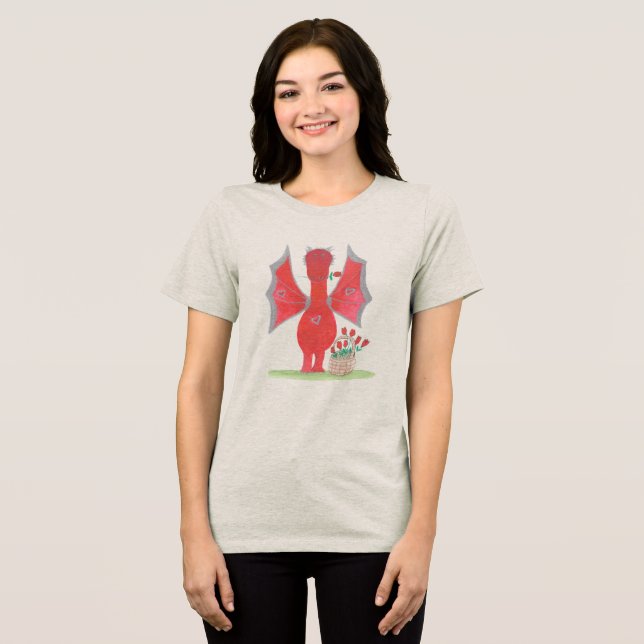 Drache mit roten Rosen Tri-Blend Shirt (Vorderseite voll)