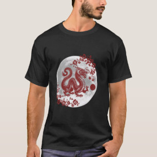 Drache mit Sakura und Vollmond T-Shirt