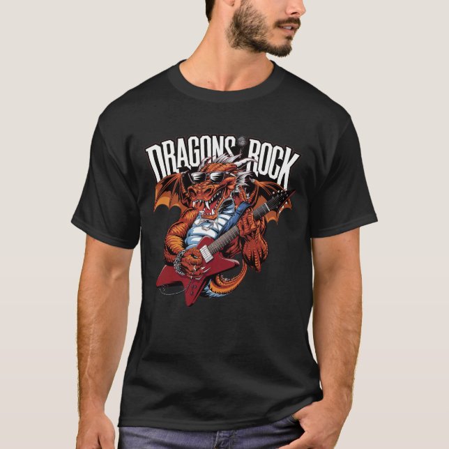 Drache mit Sonnenbrille Gitarre spielen T-Shirt (Vorderseite)
