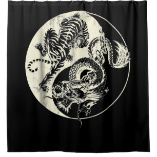 Drache mit Tiger Tattoo YIN und Yang Beast-Kampf Duschvorhang