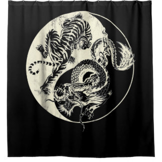 Drache mit Tiger Tattoo YIN und Yang Beast-Kampf Duschvorhang
