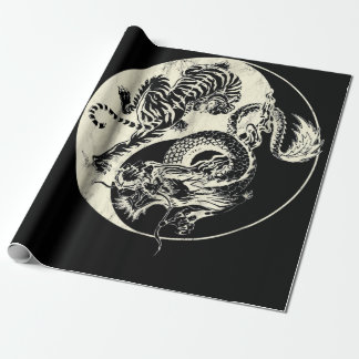 Drache mit Tiger Tattoo YIN und Yang Beast-Kampf Geschenkpapier