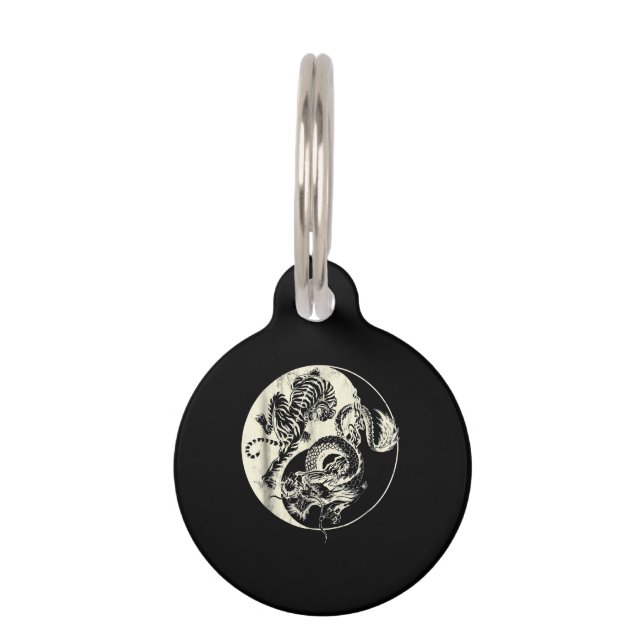 Drache mit Tiger Tattoo YIN und Yang Beast-Kampf Haustiermarke (Vorderseite)