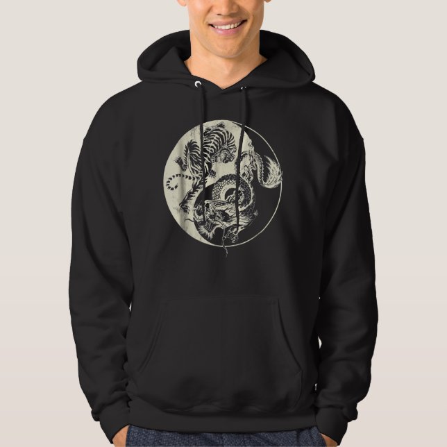 Drache mit Tiger Tattoo YIN und Yang Beast-Kampf Hoodie (Vorderseite)