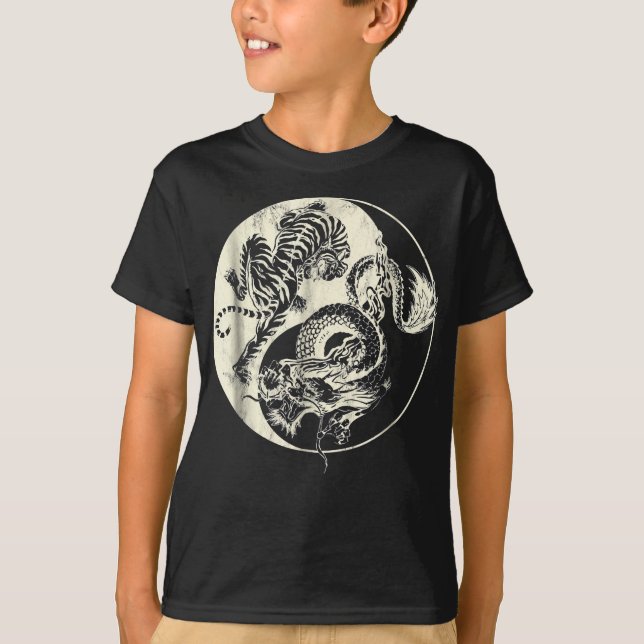 Drache mit Tiger Tattoo YIN und Yang Beast-Kampf T-Shirt (Vorderseite)