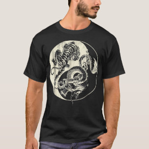 Drache mit Tiger Tattoo YIN und Yang Beast-Kampf T-Shirt