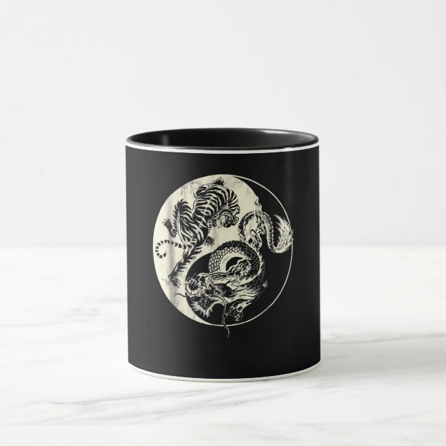 Drache mit Tiger Tattoo YIN und Yang Beast-Kampf Tasse (Zentrum)