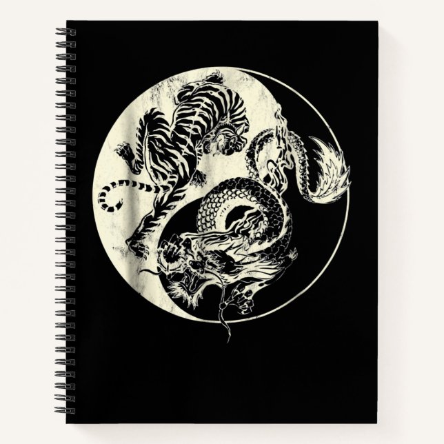 Drache mit Tiger Tattoo YIN und Yang Bestienkampf Notizbuch (Vorderseite)