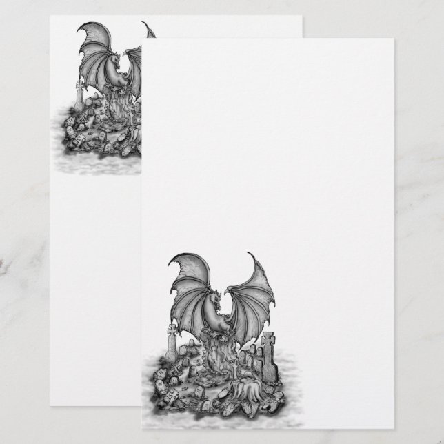 Drache mit Zombie Briefpapier (Vorne/Hinten)