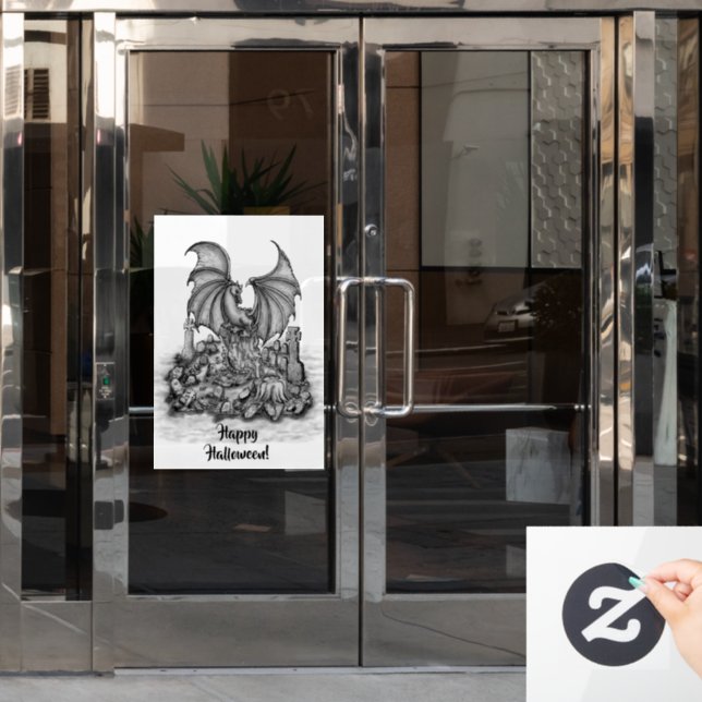 Drache mit Zombie Fensteraufkleber (Büro Tür)