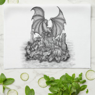Drache mit Zombie Geschirrtuch