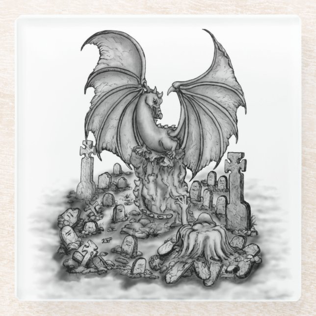 Drache mit Zombie Glasuntersetzer (Vorderseite)