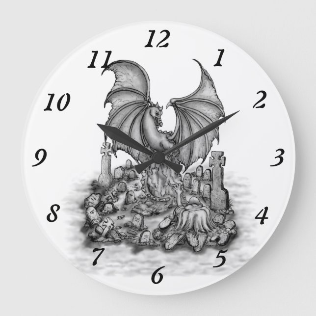 Drache mit Zombie Große Wanduhr (Vorderseite)