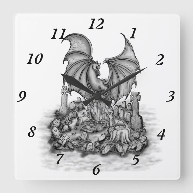 Drache mit Zombie Quadratische Wanduhr (Vorderseite)