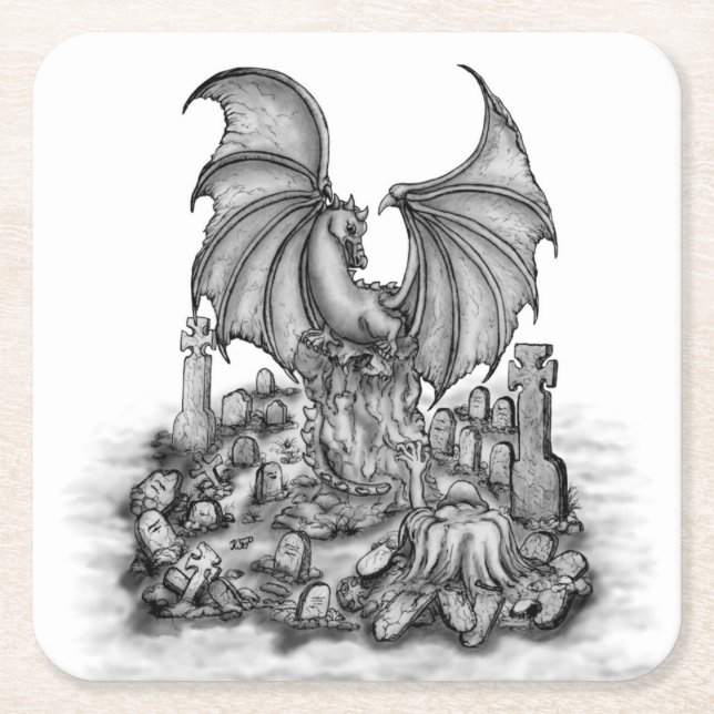 Drache mit Zombie Rechteckiger Pappuntersetzer (Vorderseite)