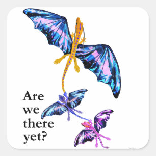 Drache mit zwei Kindern Quadratischer Aufkleber