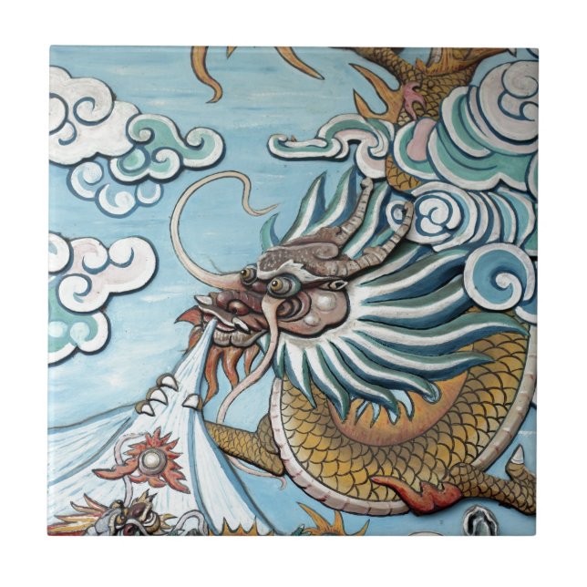 Drache-Mural in chinesischem buddhistischem Tempel Fliese (Vorderseite)