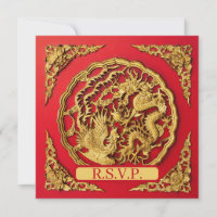 Drache Phoenix Rot Gold Chinesische Hochzeit RSVP