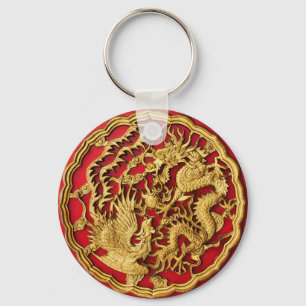 Drache Phönix Rot Gold Chinesische Hochzeitsgunstb Schlüsselanhänger