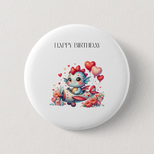 Drache Pilot Geburtstag Button (Vorderseite)
