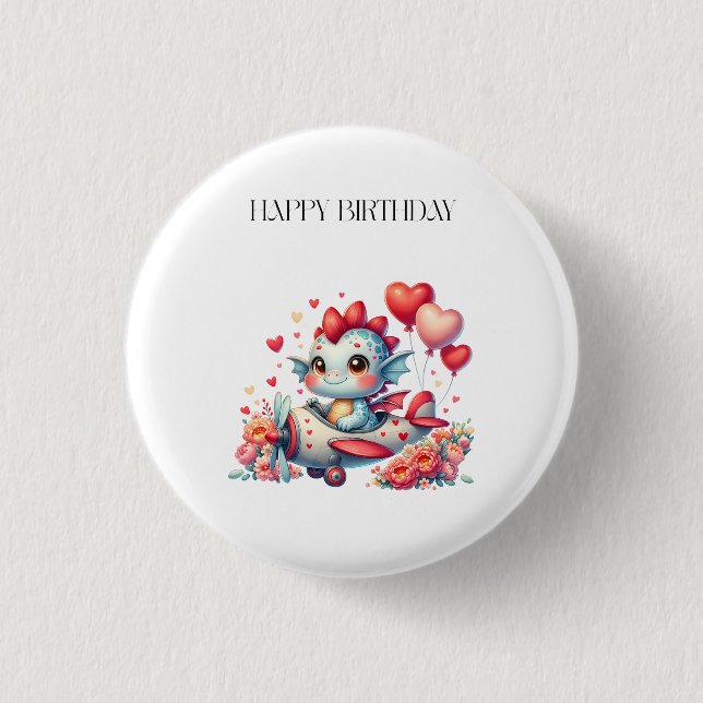 Drache Pilot Geburtstag Button (Vorderseite)