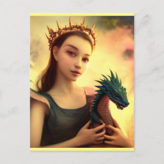 Drache prinzessin mit jungem Drachen Postkarte