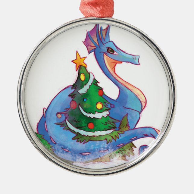 Drache ringsum den Weihnachtsbaum Silbernes Ornament (Vorne)
