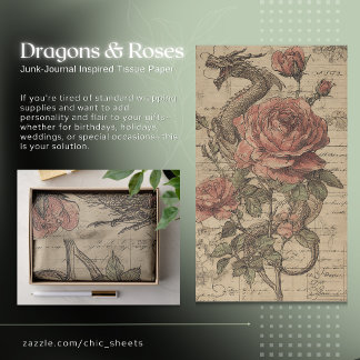 Drache & Rosen Junk-Journal inspiriertes Tissue-Pa Seidenpapier