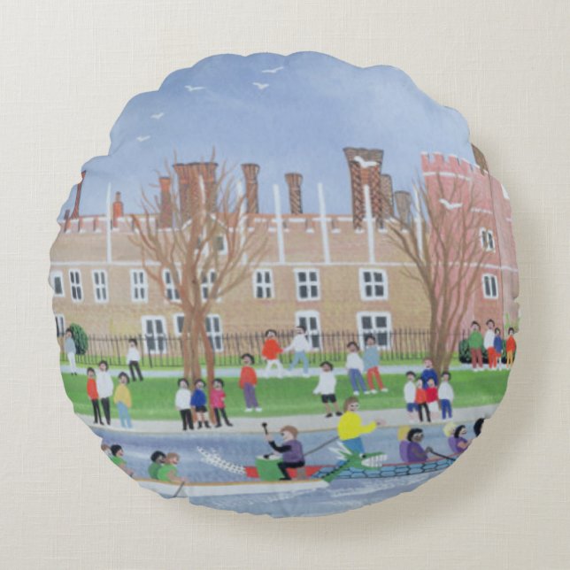 Drache-Ruderwettkampf an Hampton Court 1993 Rundes Kissen (Vorderseite)