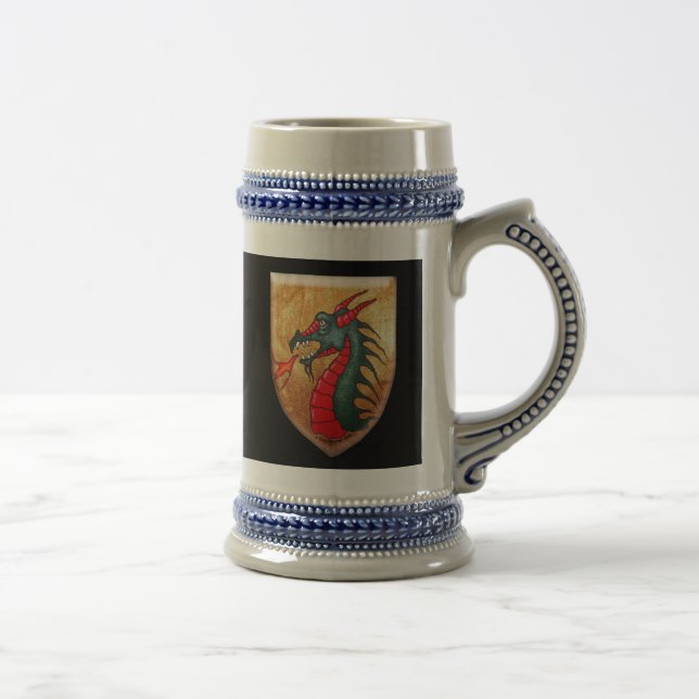 Drache-Schild auf Schwarzem Bierglas (Rechts)