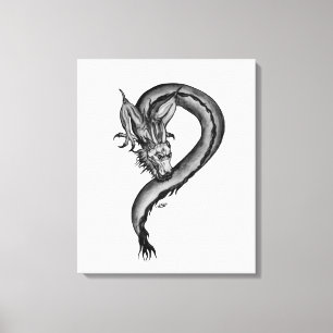 Drache Schwarz-Weiß-Design Leinwanddruck
