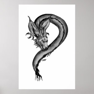 Drache Schwarz-Weiß-Design Poster