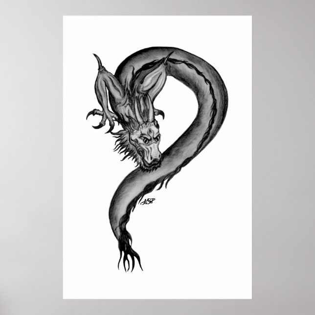 Drache Schwarz-Weiß-Design Poster (Vorne)