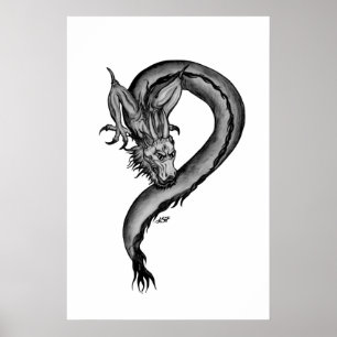 Drache Schwarz-Weiß-Design Poster