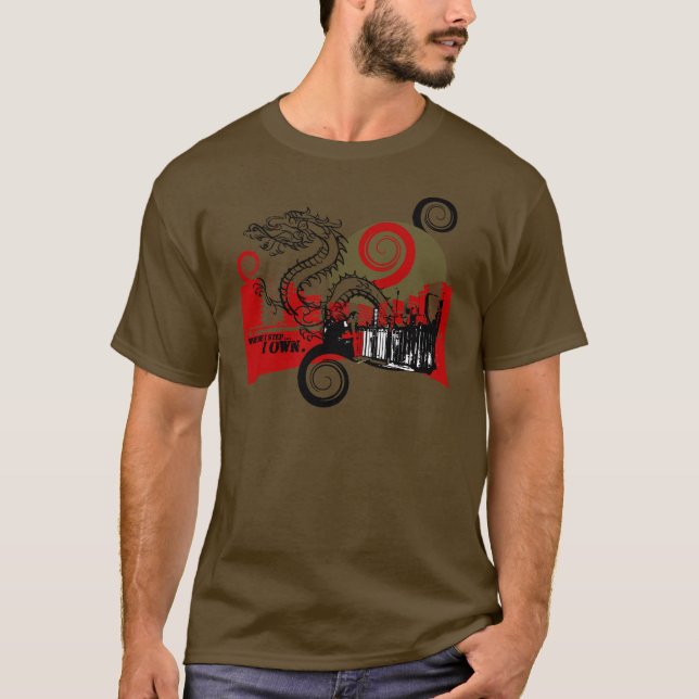 Drache-Stadt-Grafik-T-Shirt T-Shirt (Vorderseite)