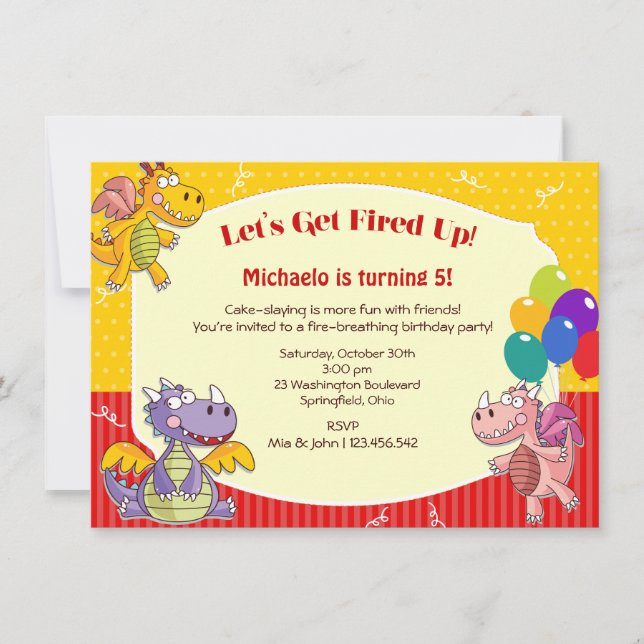 Drache-Thema-Geburtstag Einladung (Vorderseite)
