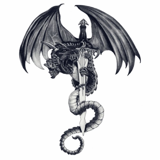 Drache-u. Klinge-Foto-Skulptur Freistehende Fotoskulptur (Vorne)