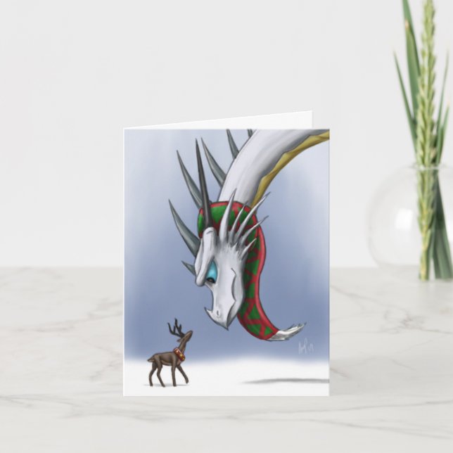 Drache u. Ren Notecard Feiertagskarte (Vorderseite)
