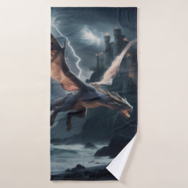 Drache über dem Schloss. Badehandtuch