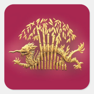 Drache und Bamboo Quadratischer Aufkleber