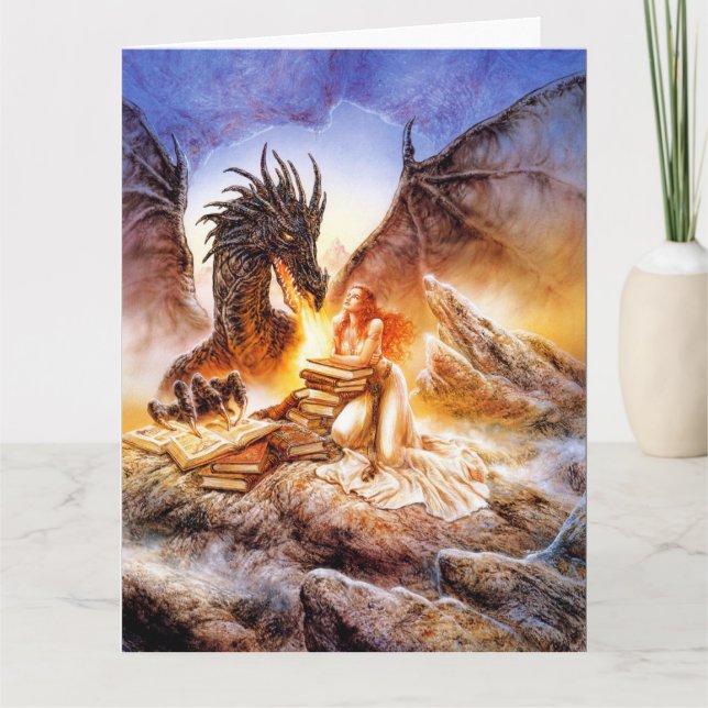 Drache und eine Lady Grußkarte Karte (Vorderseite)