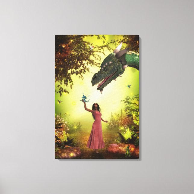 Drache und Mädchen Leinwanddruck (Vorderseite)