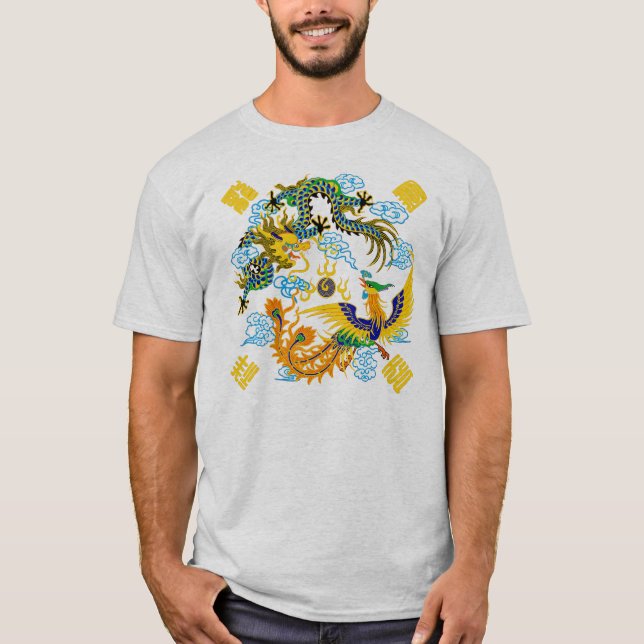 Drache und Phoenix-Chinesekunst T-Shirt (Vorderseite)
