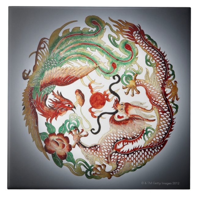 Drache und Phoenix-Schablone Fliese (Vorderseite)
